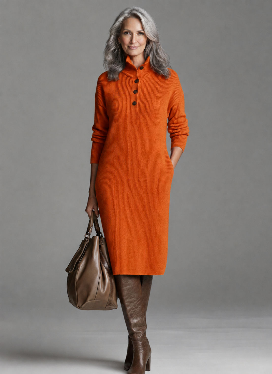 Robe Midi Côtelée Femme