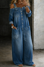 Salopette en denim à épaules dégagées pour femme