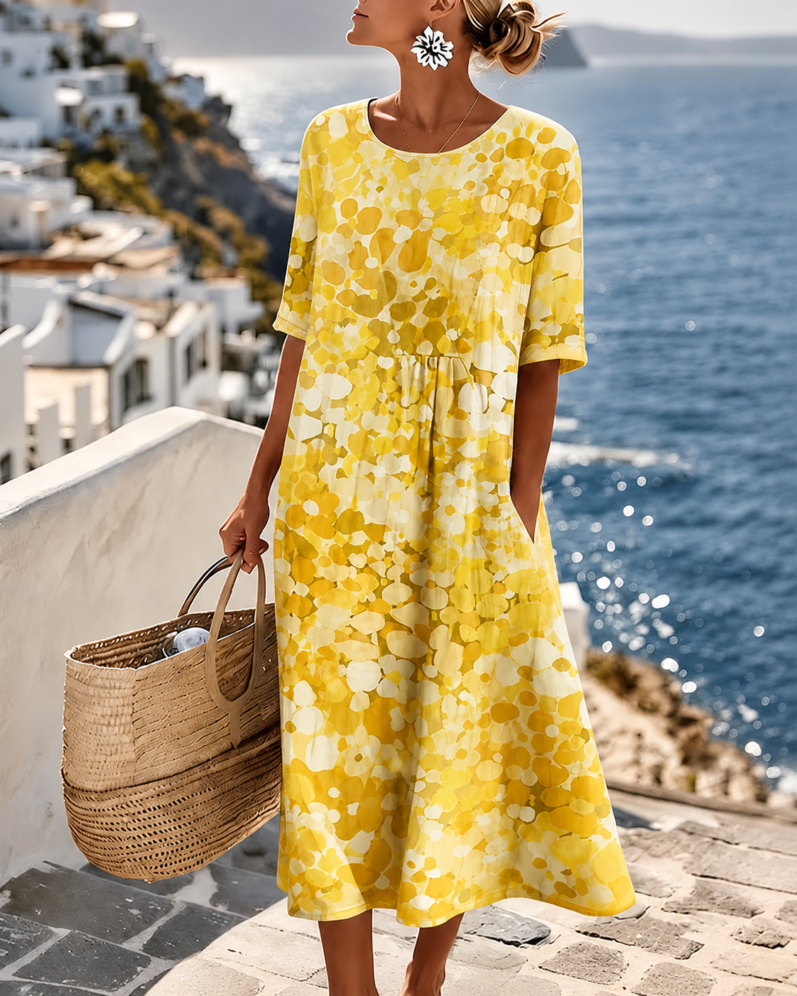 Robe midi fleurie et fluide pour femme