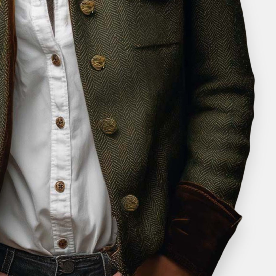 Veste Tweed Femme À Chevrons Et Poignets En Velours