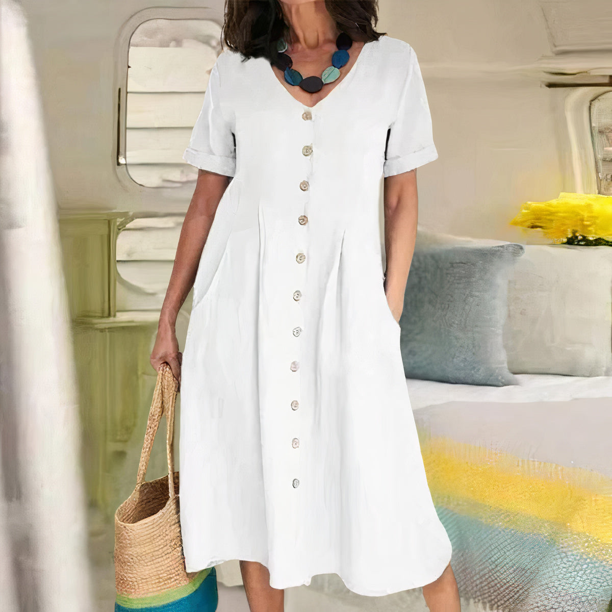 Robe D'Été Femme Fluide Et Légère En Tissu Respirant