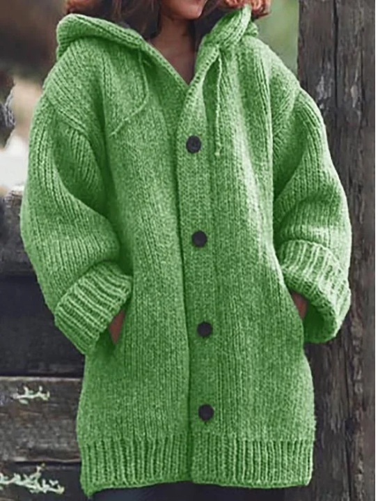 Cardigan en grosse maille à capuche et boutons pour femme