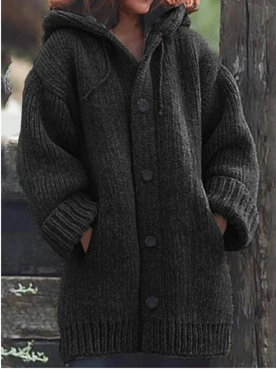Cardigan en grosse maille à capuche et boutons pour femme