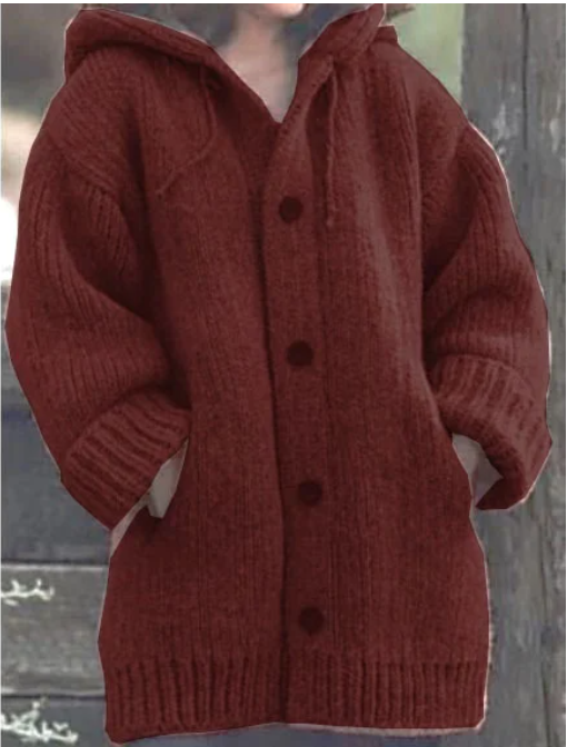 Cardigan en grosse maille à capuche et boutons pour femme
