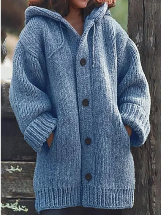 Cardigan en grosse maille à capuche et boutons pour femme