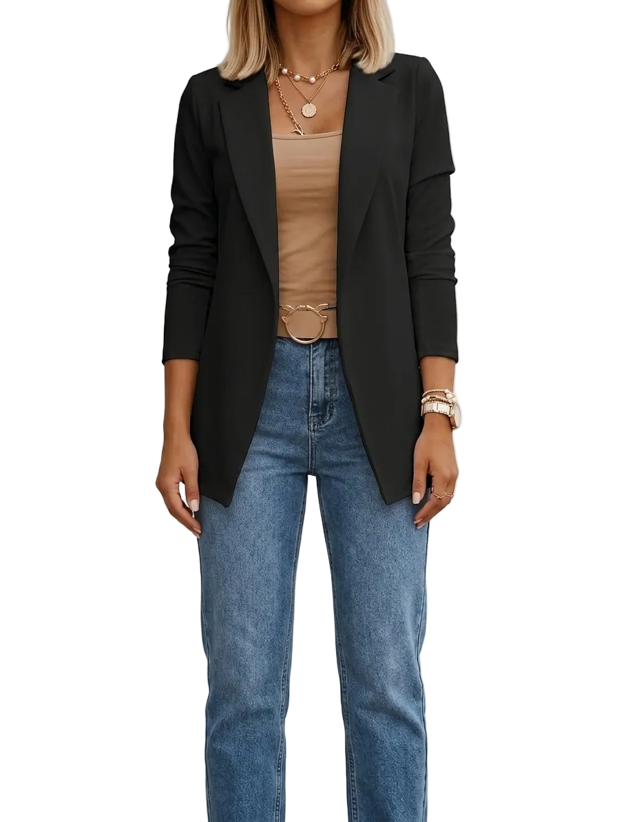 Blazer Femme Drapé Devant Ouvert Et Col À Revers