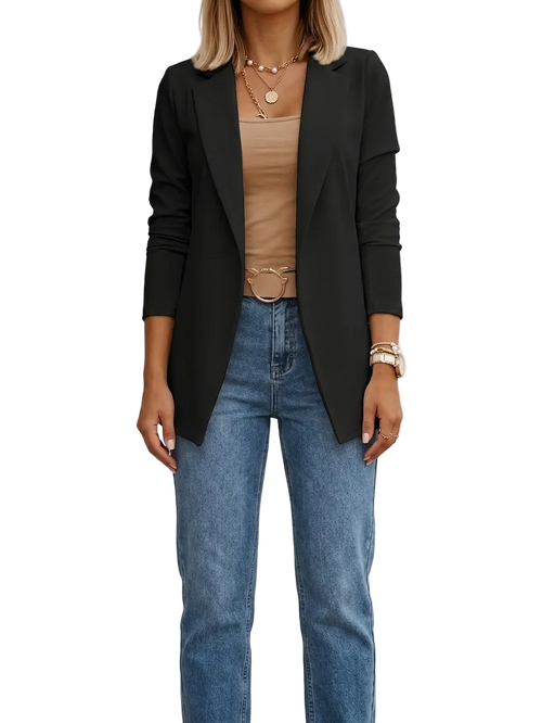 Blazer Femme Drapé Devant Ouvert Et Col À Revers
