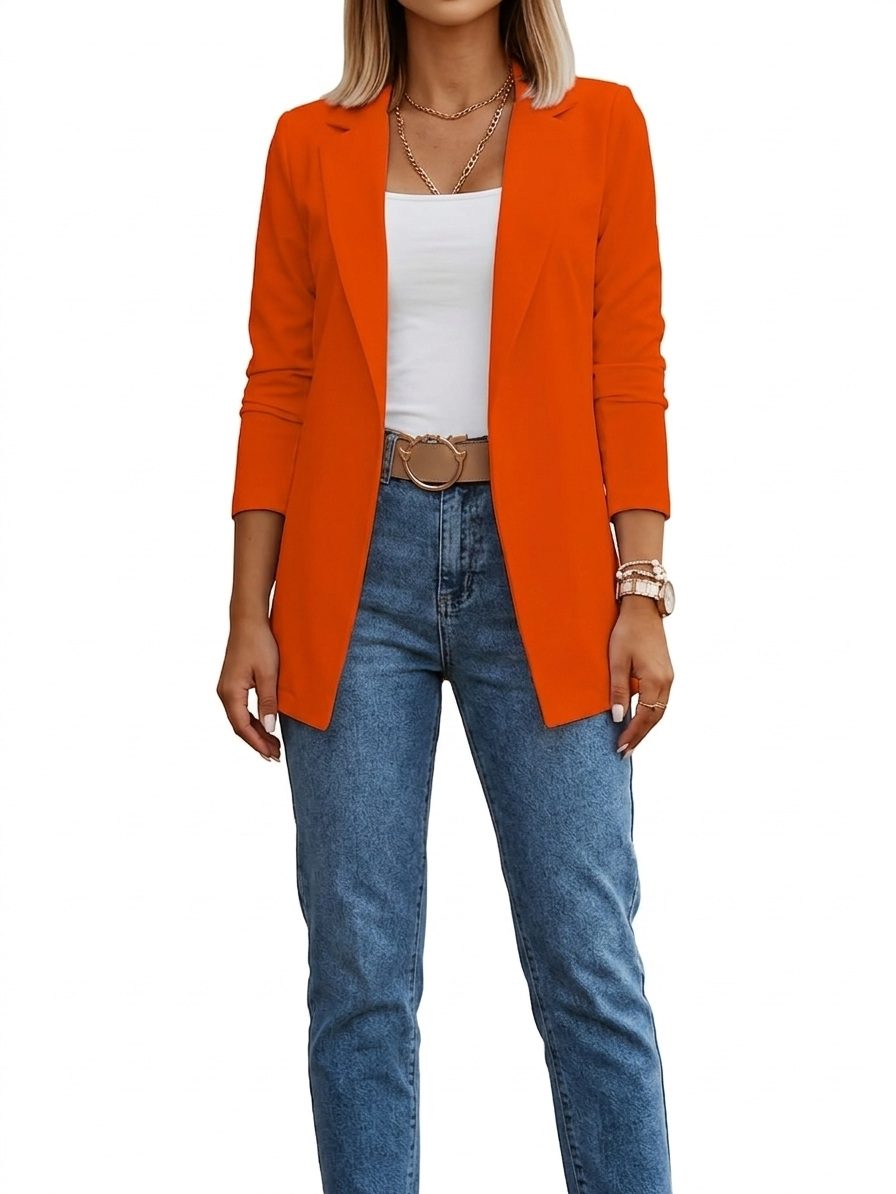 Blazer Femme Drapé Devant Ouvert Et Col À Revers