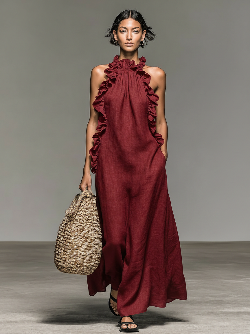 Robe Maxi Volantée Femme Sans Manches