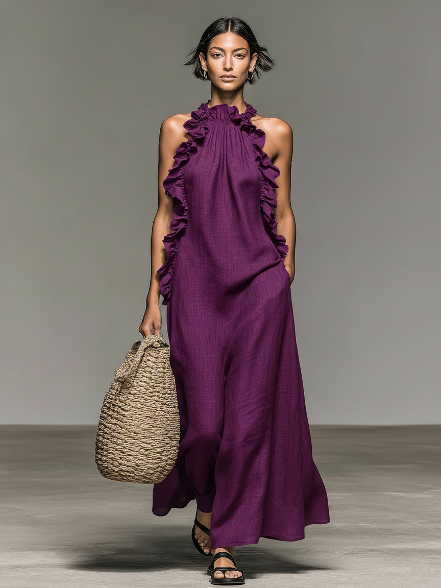 Robe Maxi Volantée Femme Sans Manches