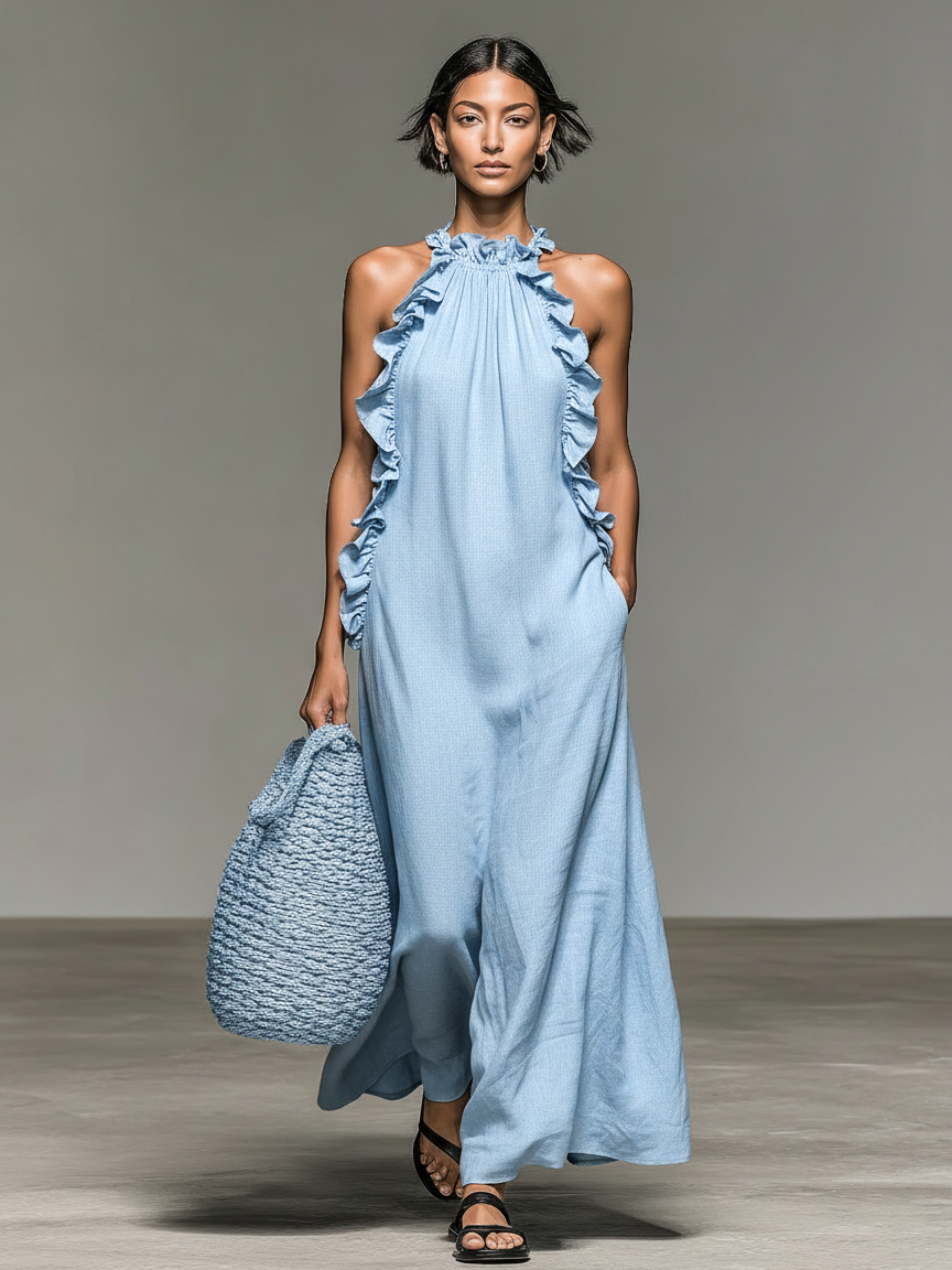 Robe Maxi Volantée Femme Sans Manches