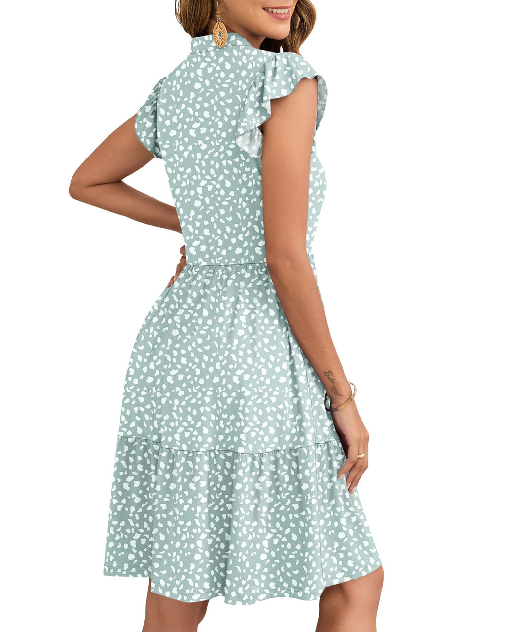 Robe Courte Femme À Volants Taille Élastique Et Poches