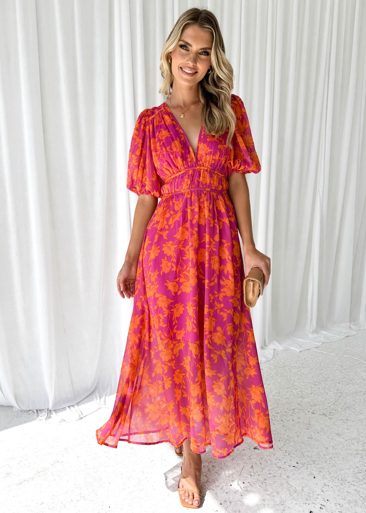 Robe Longue Femme Col En V Fluide Et Légèrement Extensible