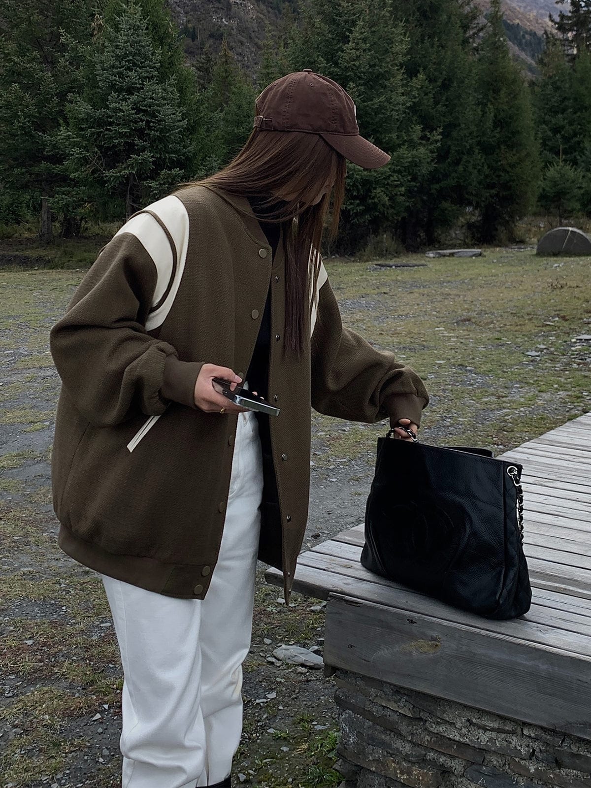 Blouson Universitaire Femme Oversize À Manches Contrastées