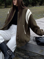 Blouson Universitaire Femme Oversize À Manches Contrastées