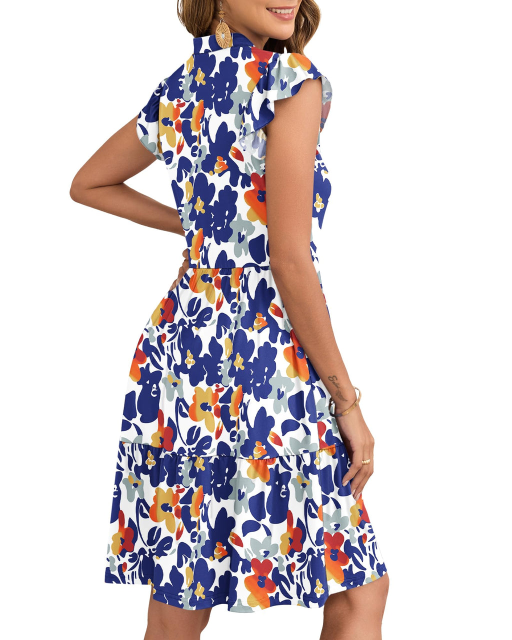 Robe Courte Femme À Volants Taille Élastique Et Poches