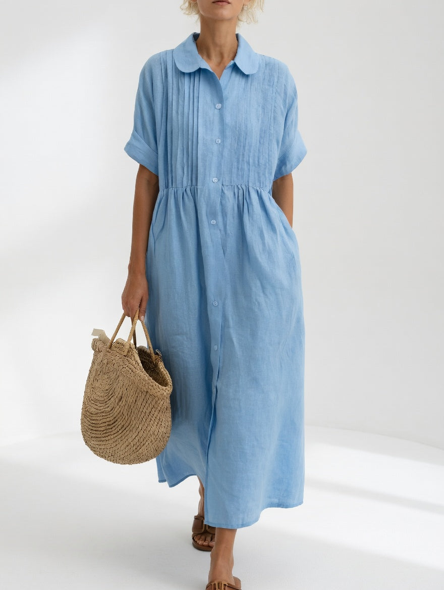 Robe Chemisier Longue Femme En Coton À Manches Courtes