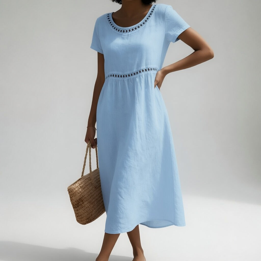 Robe en coton brodée à coupe empire pour femme