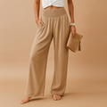 Pantalon En Lin Femme Taille Haute Élastique Coupe Droite