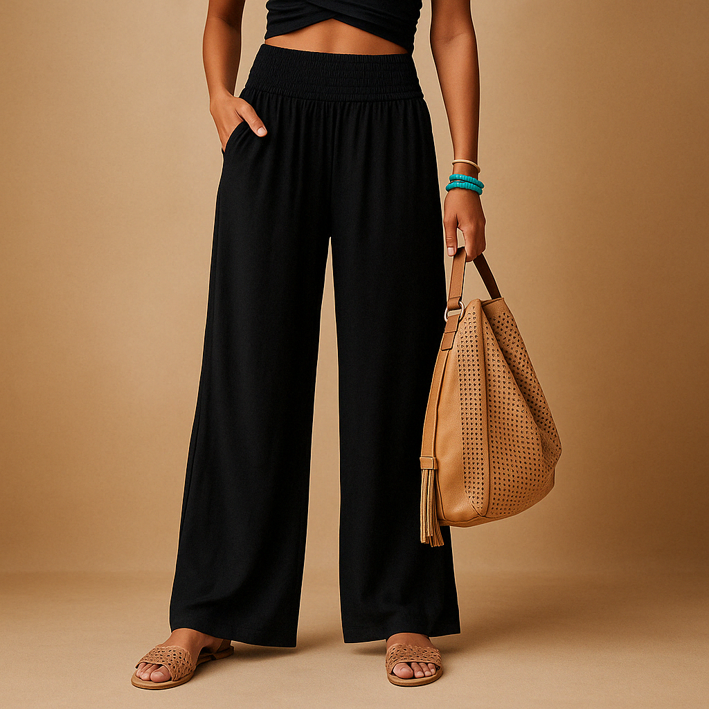 Pantalon En Lin Femme Taille Haute Élastique Coupe Droite