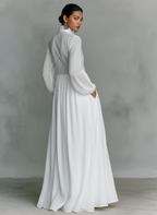 Robe Longue Femme En Coton Et Lin Col Montant Manches Longues
