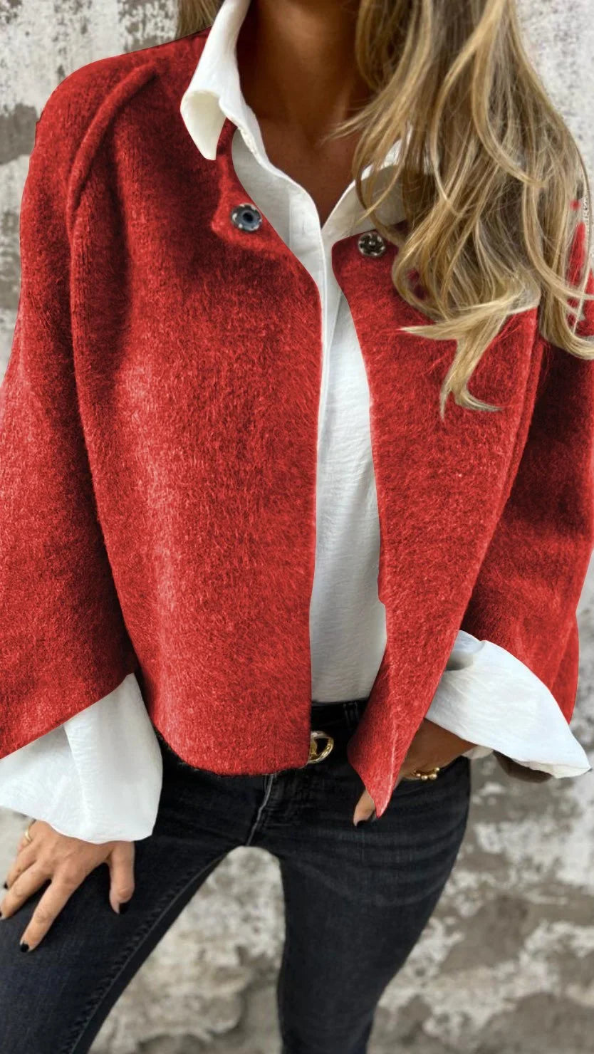 Cardigan d'automne en maille bouclée à coupe droite pour femme