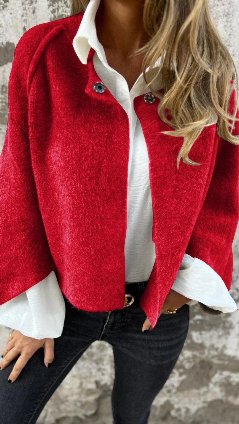 Cardigan d'automne en maille bouclée à coupe droite pour femme