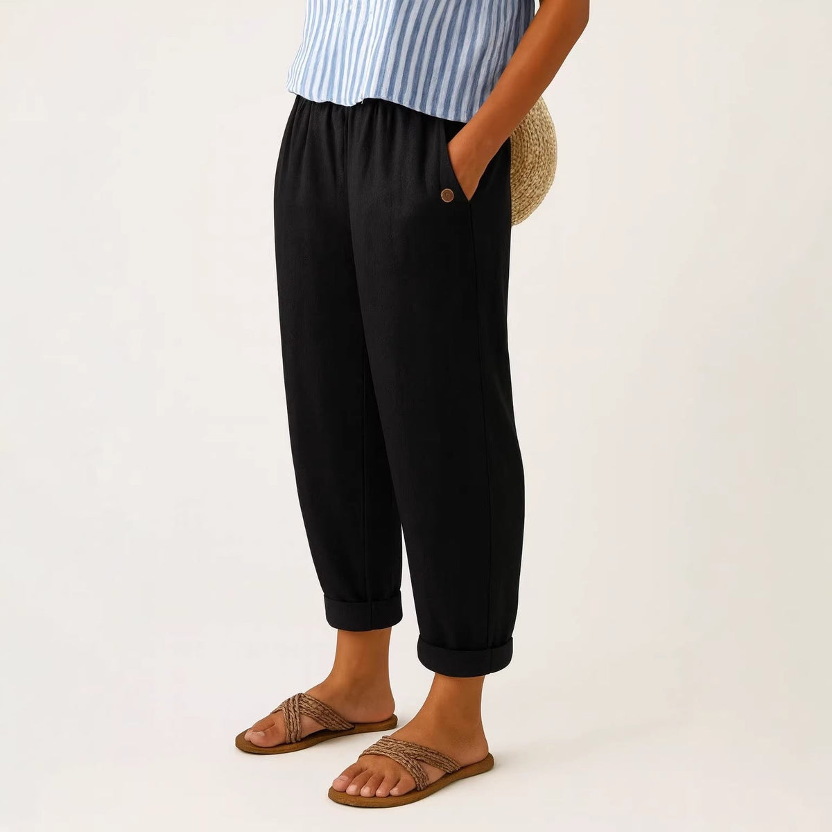 Pantalon en lin mélangé à coupe fuselée pour femme
