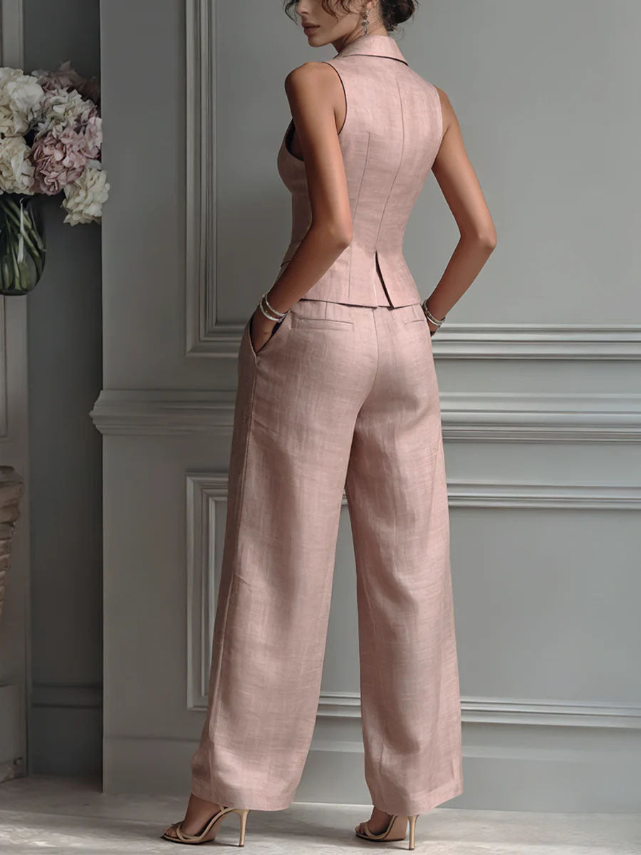 Ensemble Femme Deux Pièces Col V Sans Manches Pantalon Large