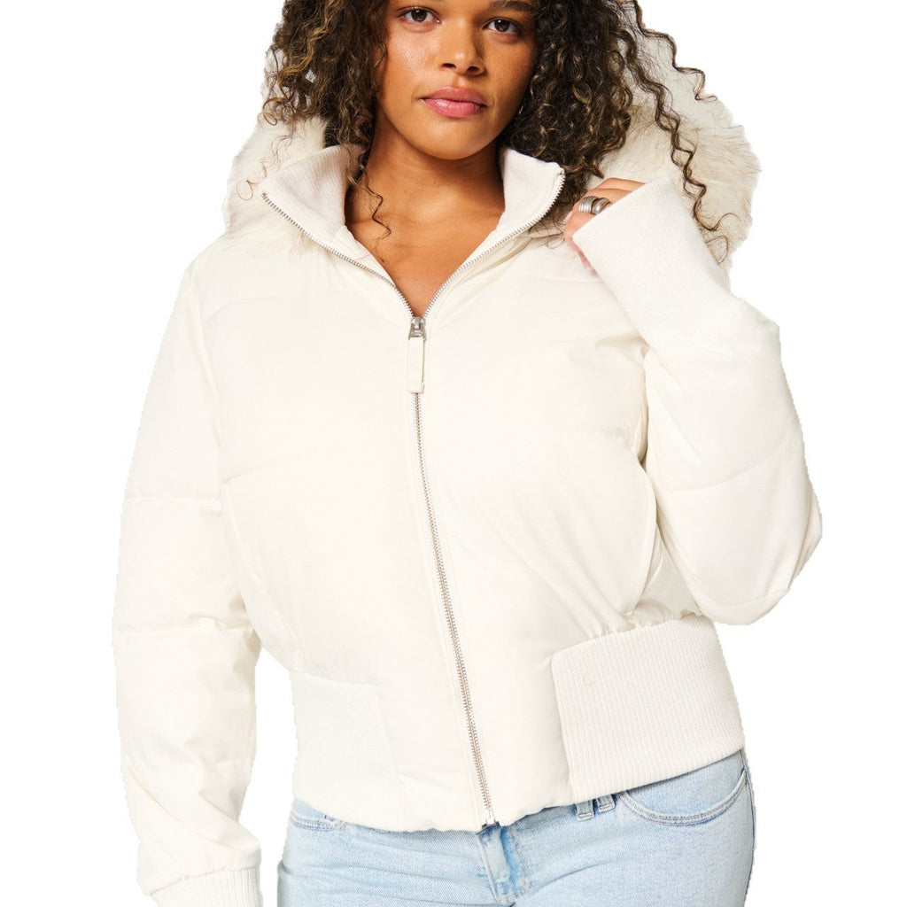 Manteau Femme Matelassé Court À Capuche Fourrure