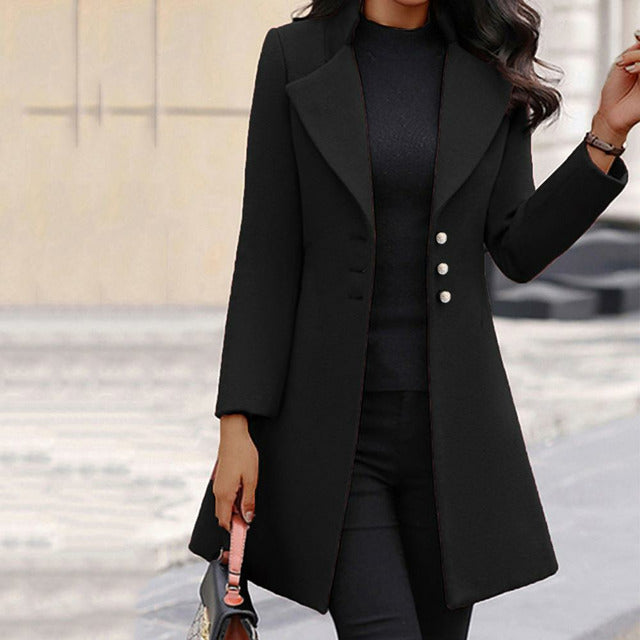 Manteau Femme En Laine Mélangée À Col Rabattu