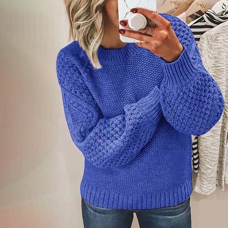 Pull Femme En Maille À Col Rond Et Manches Lanterne