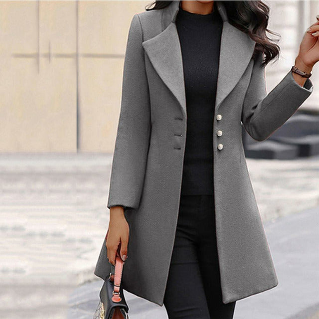 Manteau Femme En Laine Mélangée À Col Rabattu