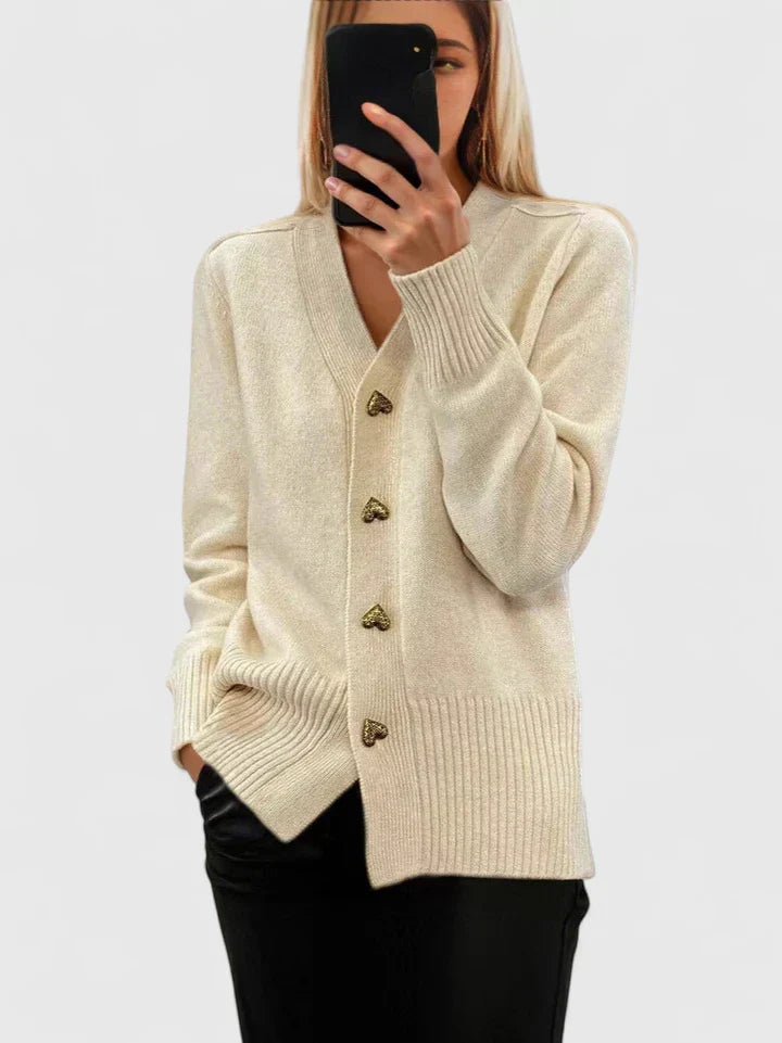 Cardigan à boutons cœur et drapé souple pour femme