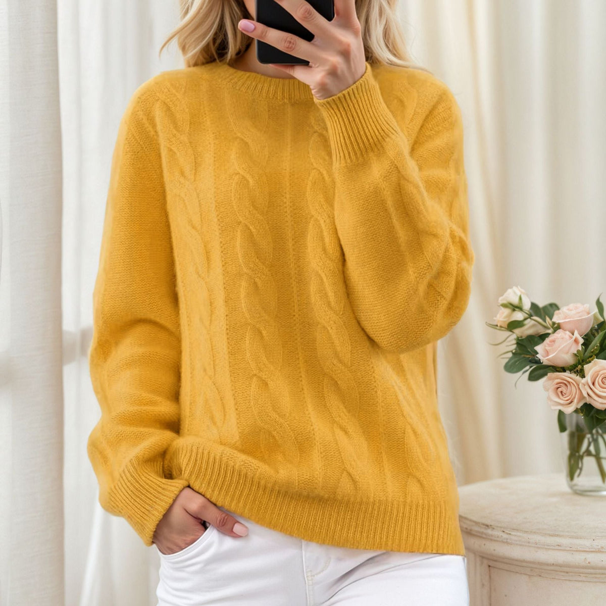 Pull d'hiver en maille chaude à coupe classique pour femme