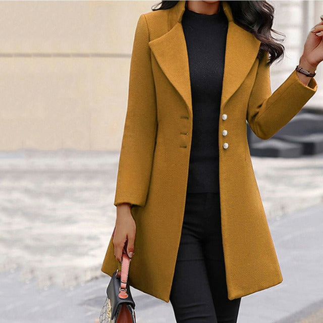 Manteau Femme En Laine Mélangée À Col Rabattu