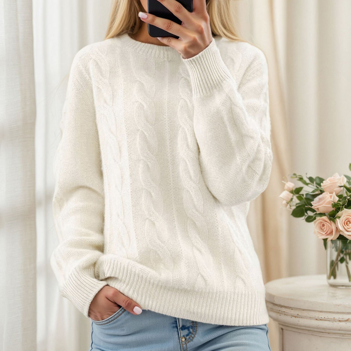 Pull d'hiver en maille chaude à coupe classique pour femme