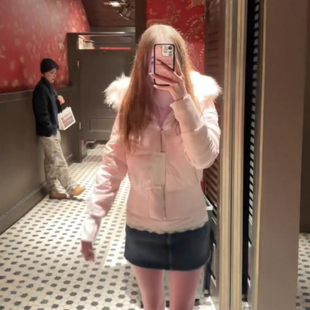 Manteau Femme Matelassé Court À Capuche Fourrure