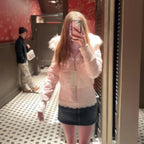 Manteau Femme Matelassé Court À Capuche Fourrure