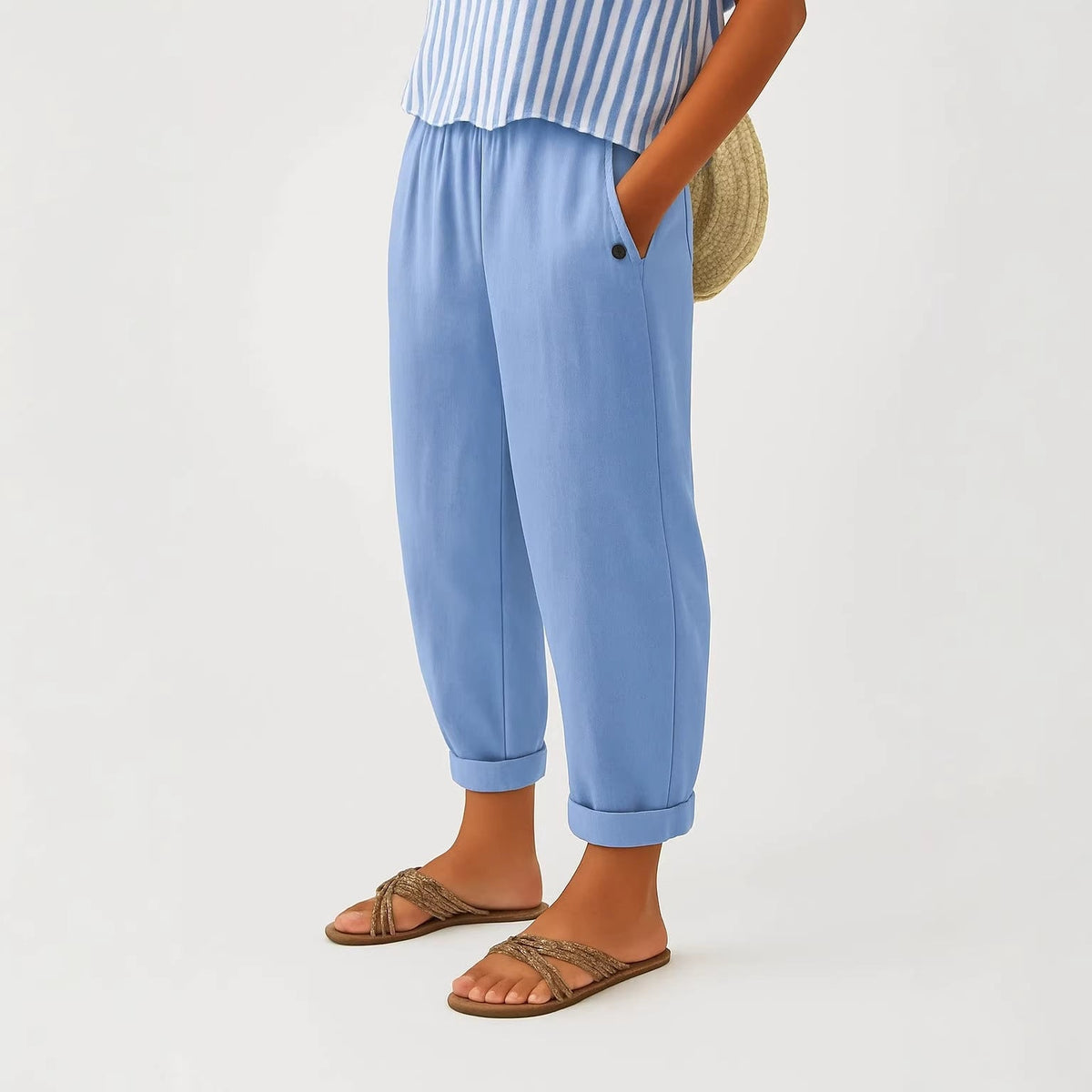 Pantalon en lin mélangé à coupe fuselée pour femme