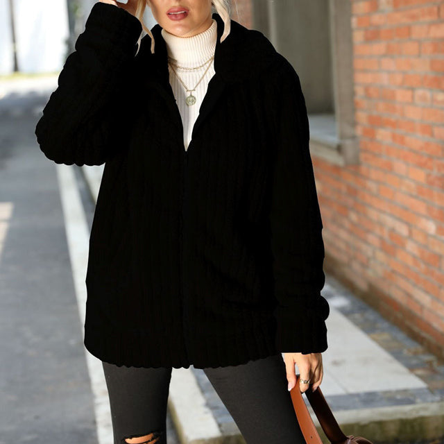 Manteau Femme En Peluche Doux Avec Fermeture Zippée