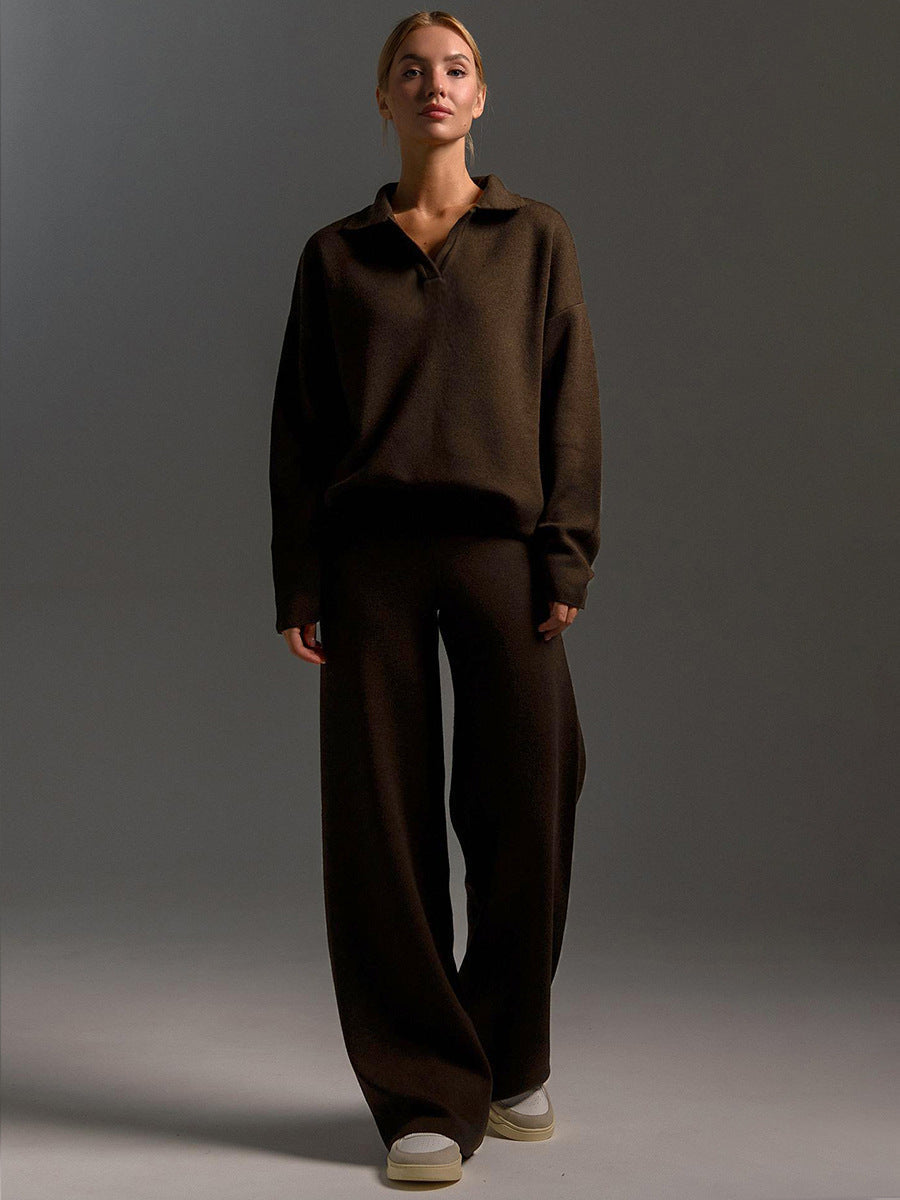 Ensemble Femme Deux Pièces Pantalon Large Et Pull Polo