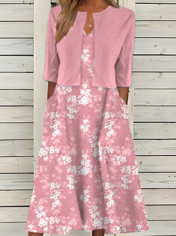 Robe Fleurie Femme Deux Pièces Avec Boléro Assorti