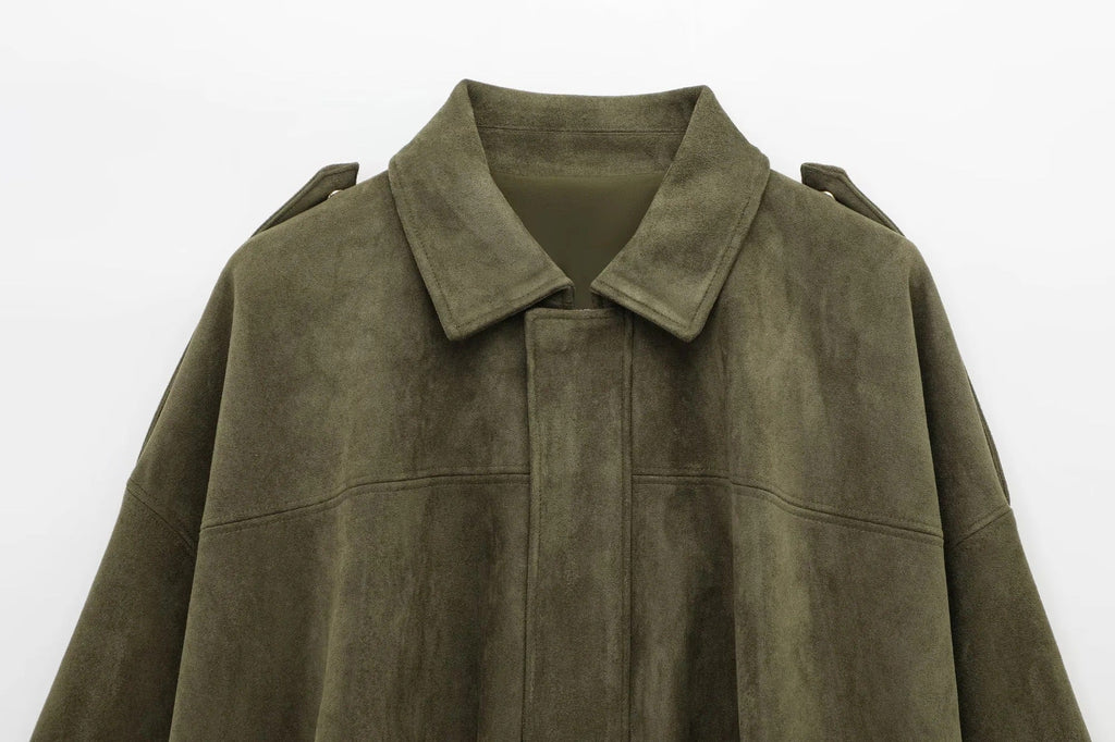 Veste Femme Oversize Effet Suédine À Col Classique