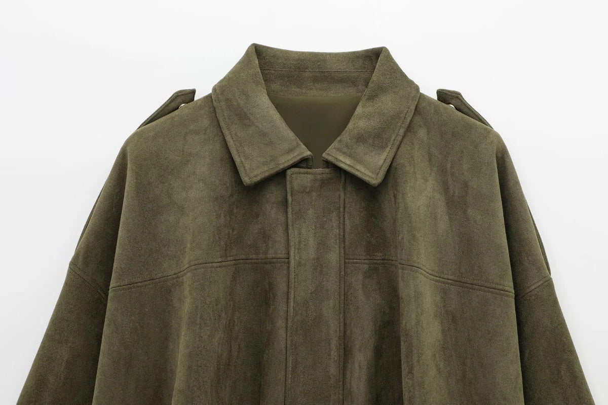 Veste Femme Oversize Effet Suédine À Col Classique
