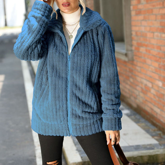 Manteau Femme En Peluche Doux Avec Fermeture Zippée