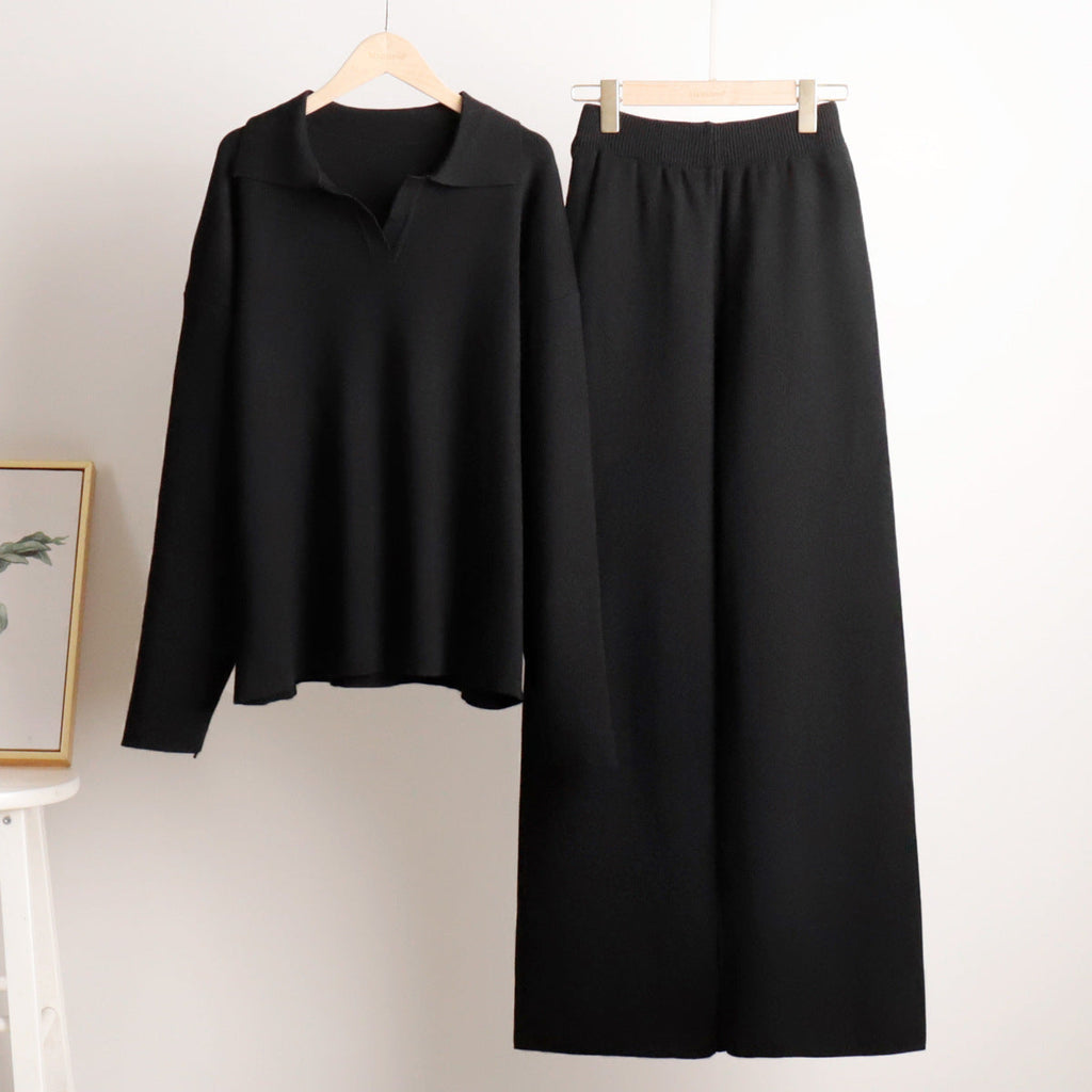 Ensemble Femme Deux Pièces Pantalon Large Et Pull Polo