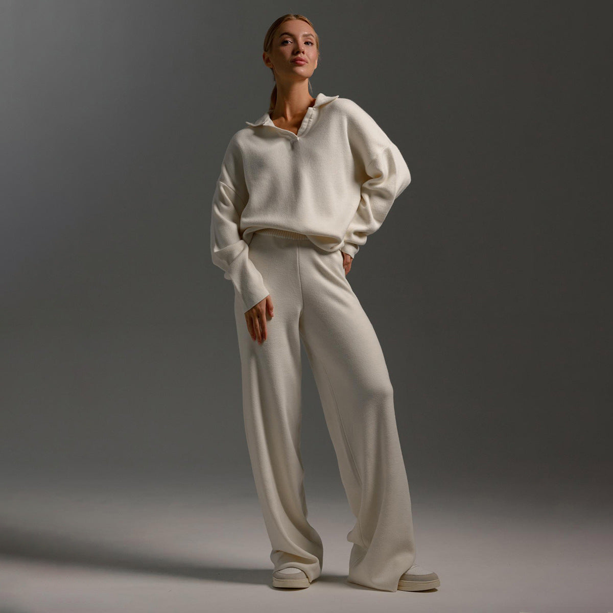 Ensemble Femme Deux Pièces Pantalon Large Et Pull Polo