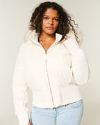 Manteau Femme Matelassé Court À Capuche Fourrure