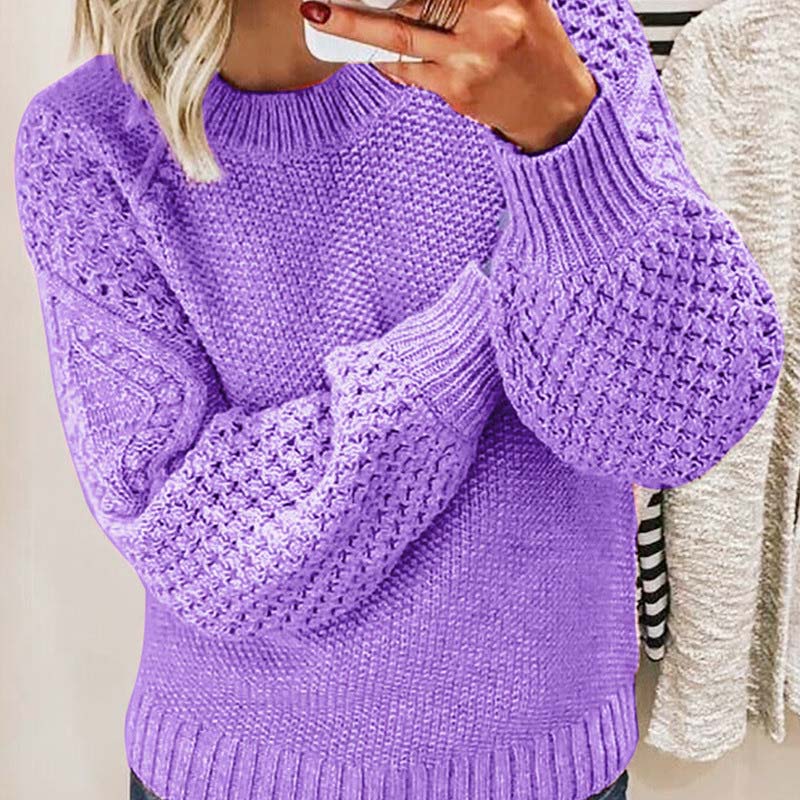Pull Femme En Maille À Col Rond Et Manches Lanterne